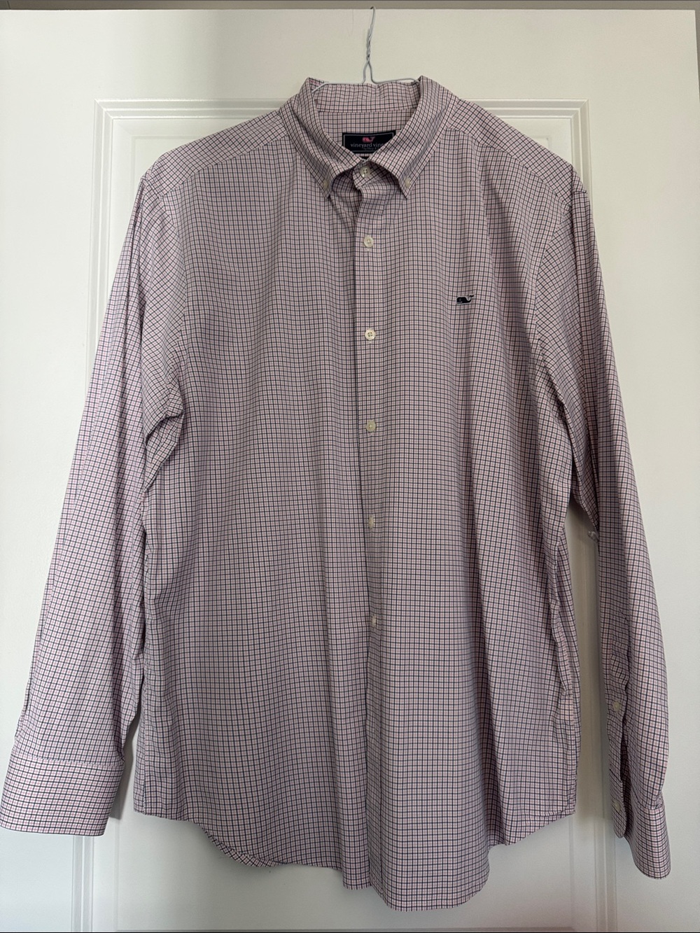 Vineyard Vines Men’s Long-Sleeve Check Shirt in Pink and Blue